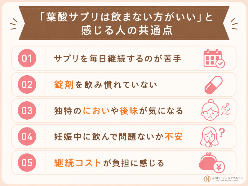 葉酸サプリを飲まない方がいいと感じる人